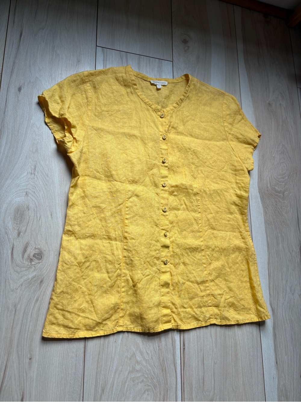 Eileen Fisher 100% Irish Linen Yellow Blouse Size Small Button Front - Picture 4 of 6